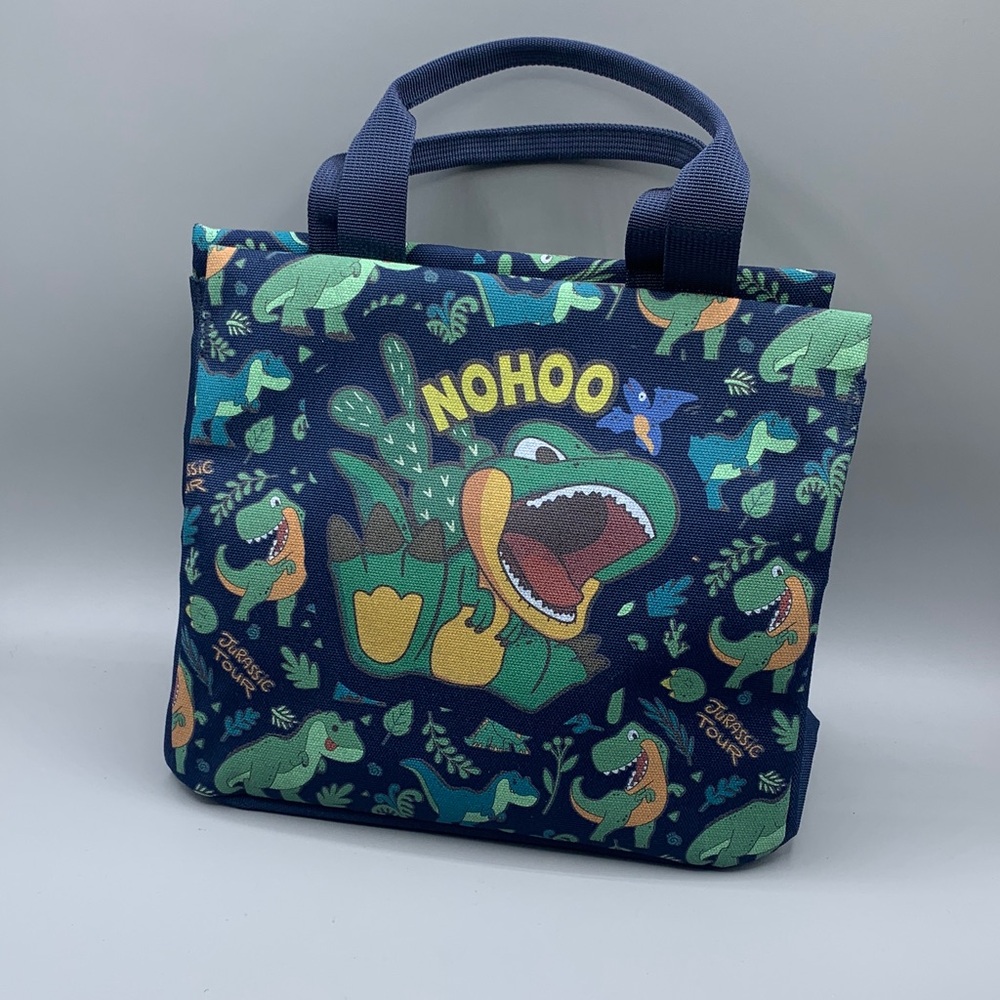 NOHOO Dino Print Kids Insulated Lunch Tote Bag - Navy Green Dinosaur Print